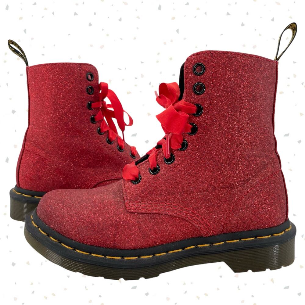 Dr. Martens Red Glitter Boot 1460 Pascal Sparkle Wizard of Oz Lug Sole Glimmer 5